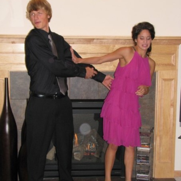 BCBG MAX AZRIA SILK FUCHSIA COCKTAIL DRESS - Picture 3 of 5